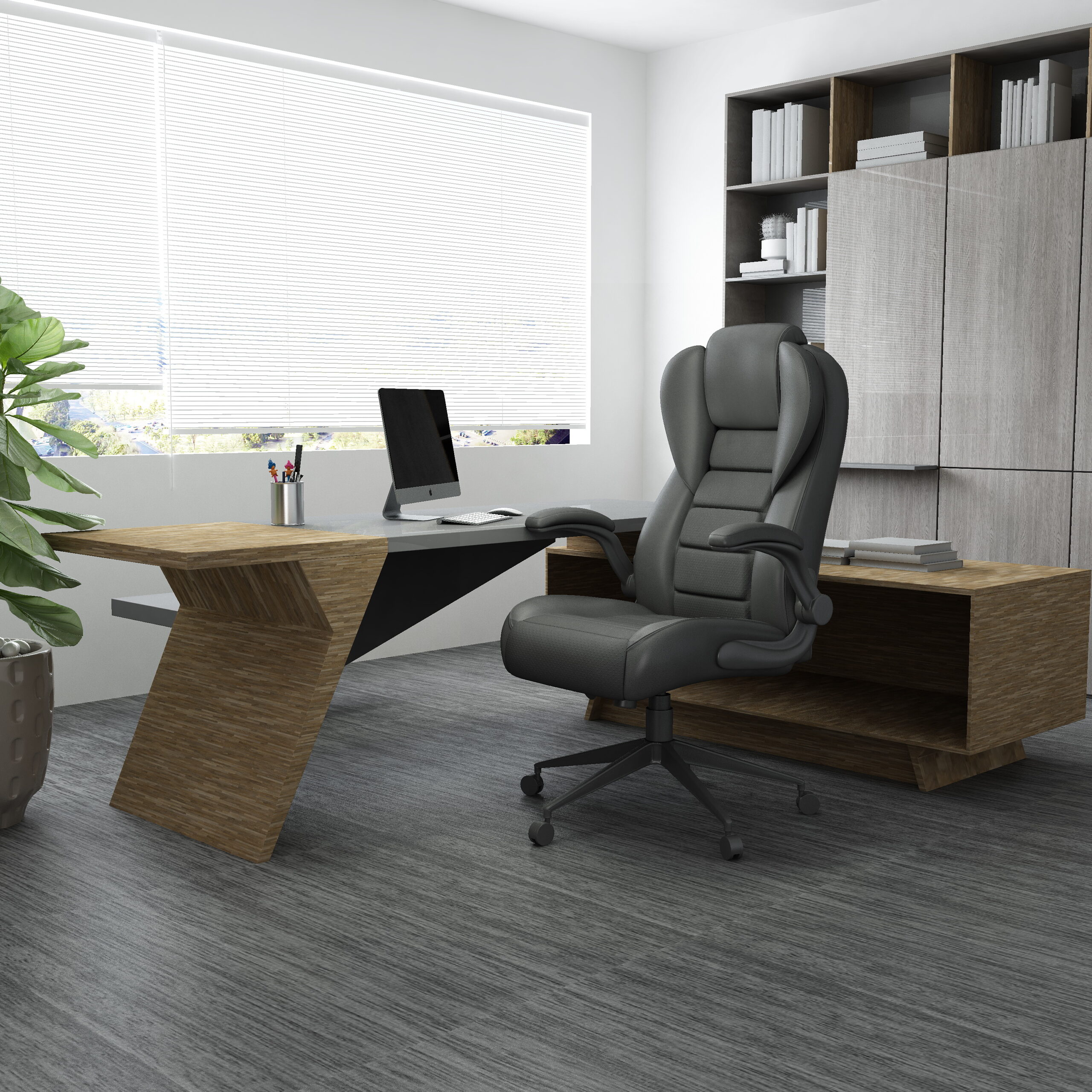 Boss Executive High Back Caressoftplus Vinyl Flip Arm Chair - Image 9